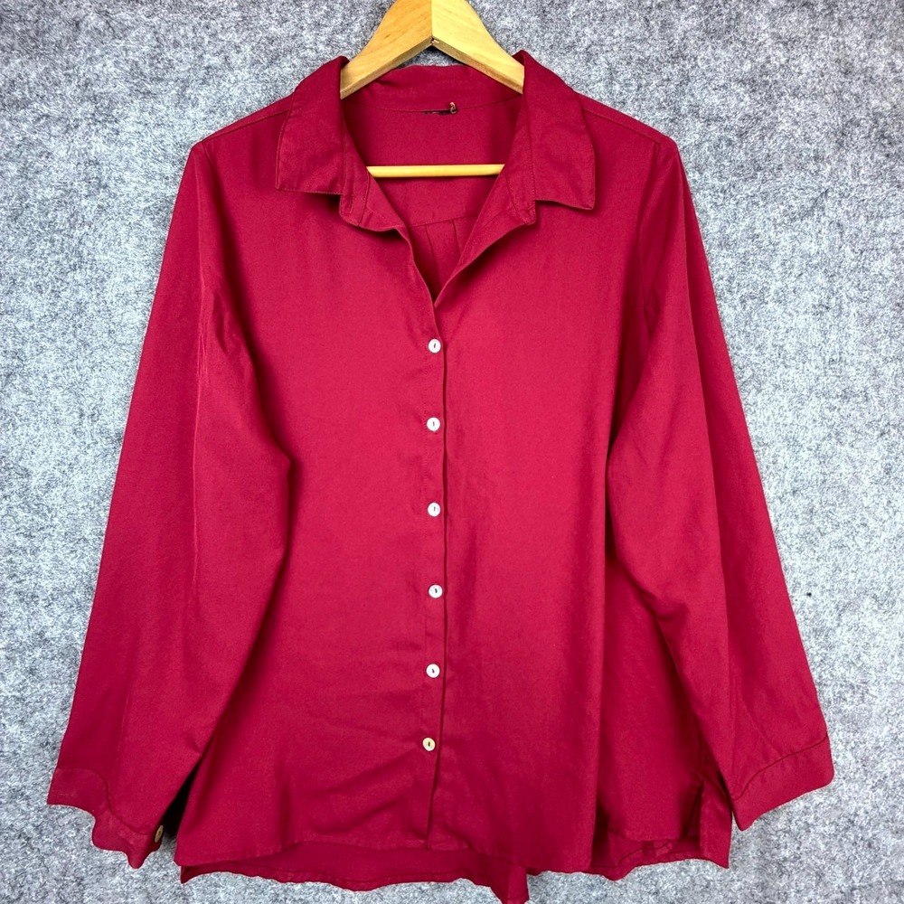 Vintage Secretary Blouse Women 2XL Red Knife Pleated Back 80s 90s Office Chic